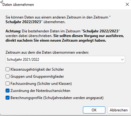 Dialog Daten übernehmen