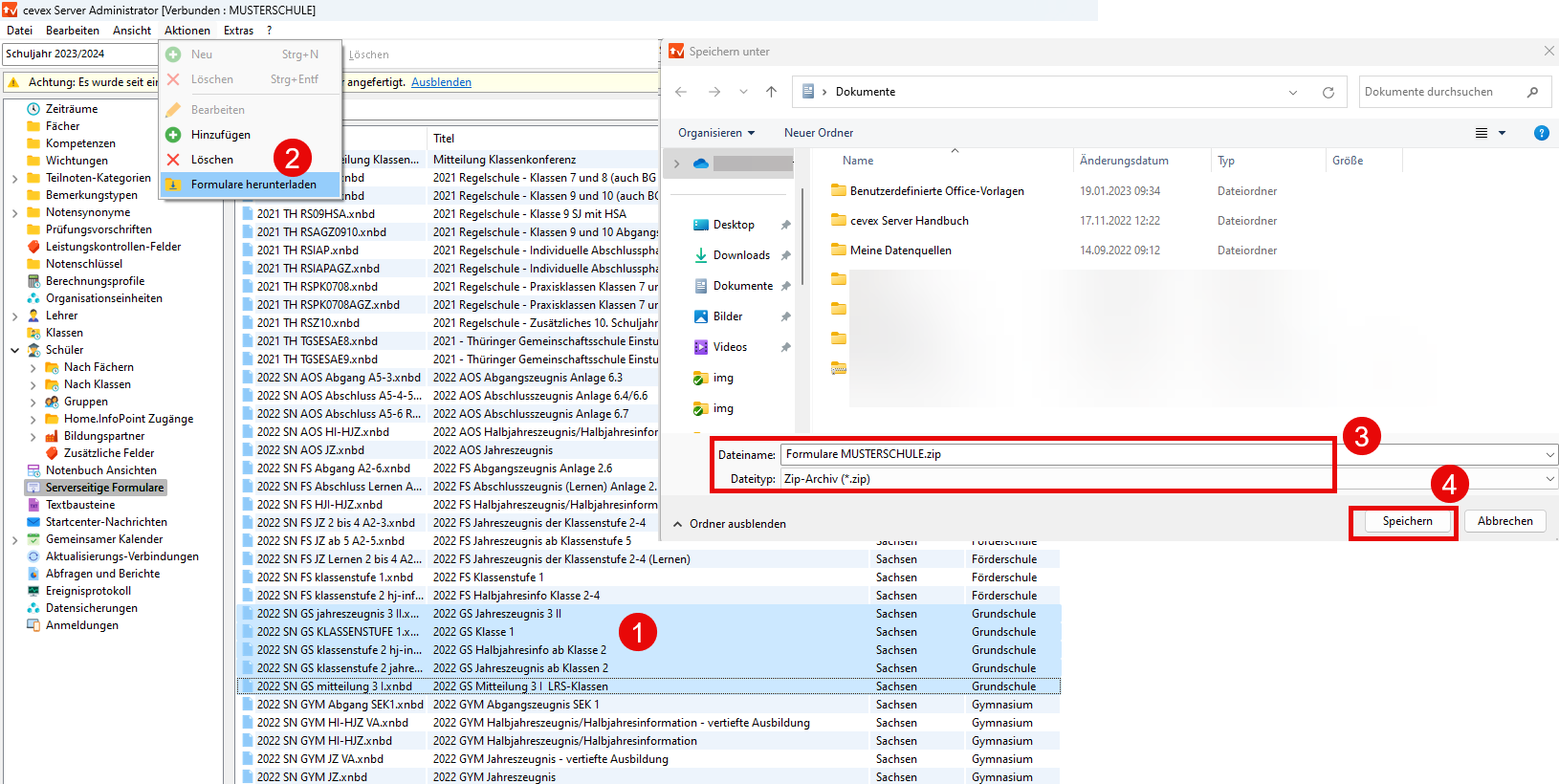 Screenshot Formulare zip erstellen