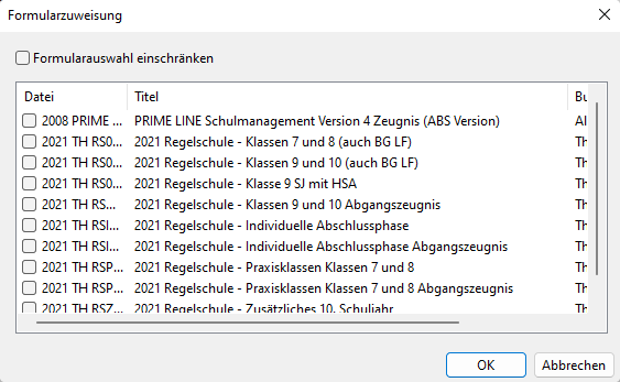 Dialog Formularzuweisung