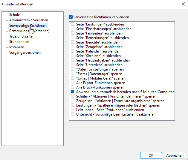 Dialog serverseitige Richtlinien