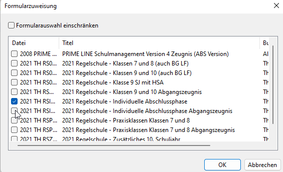 Dialog Formularzuweisung