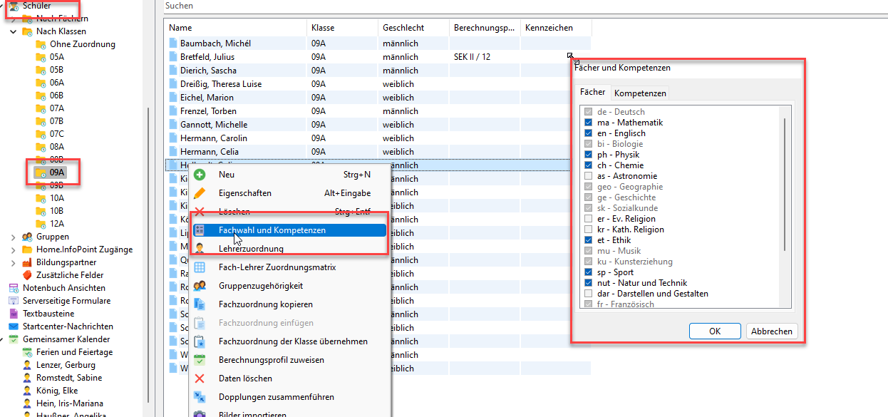 Screenshot Dialog Fachwahl