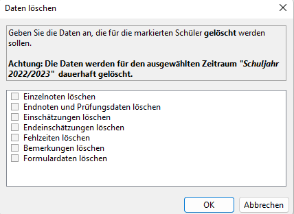 Dialog Daten löschen