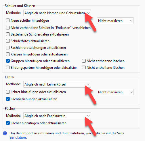 Importeinstellungen Stundenplan