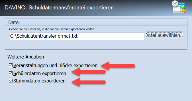 Screenshot DAVINCI Schuldatendatei exportieren