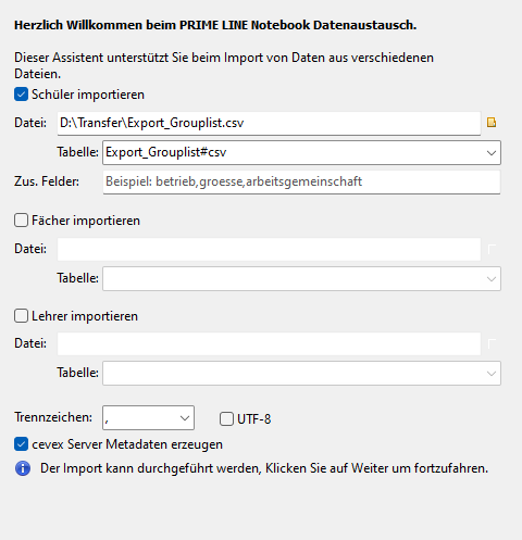 Screenshot PLNB Datenaustausch