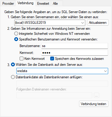 Screenshot Dialog zur Verbindungseinrichtung