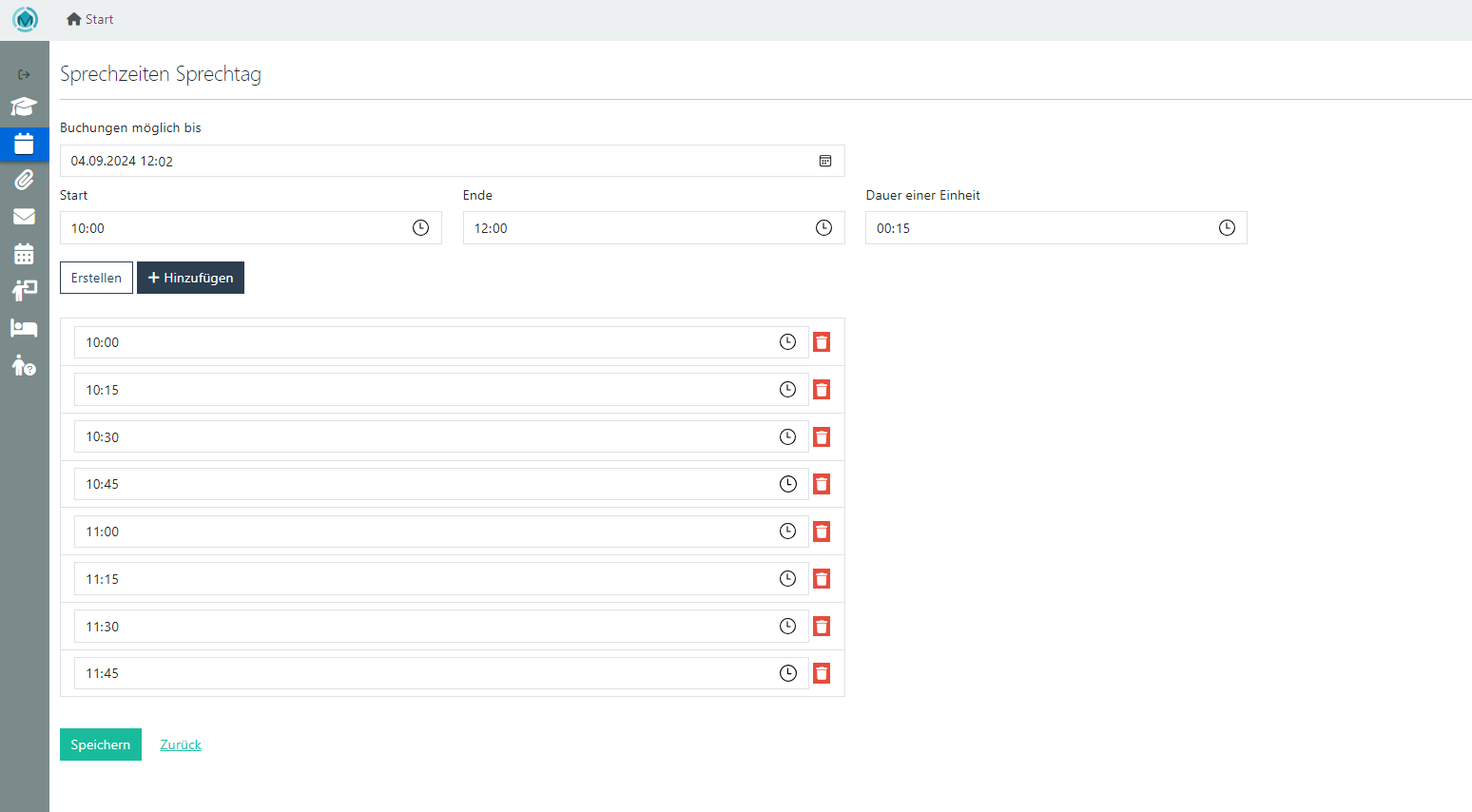 Screenshot Sprechzeiten Planung