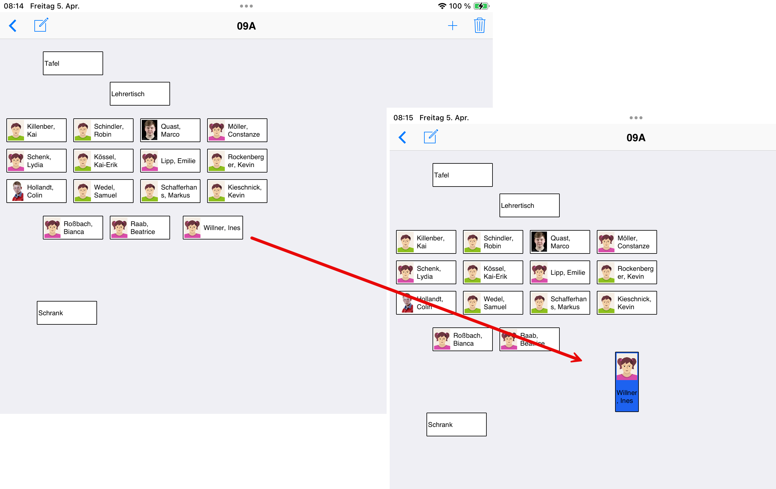 Screenshot Sitzplan einrichten