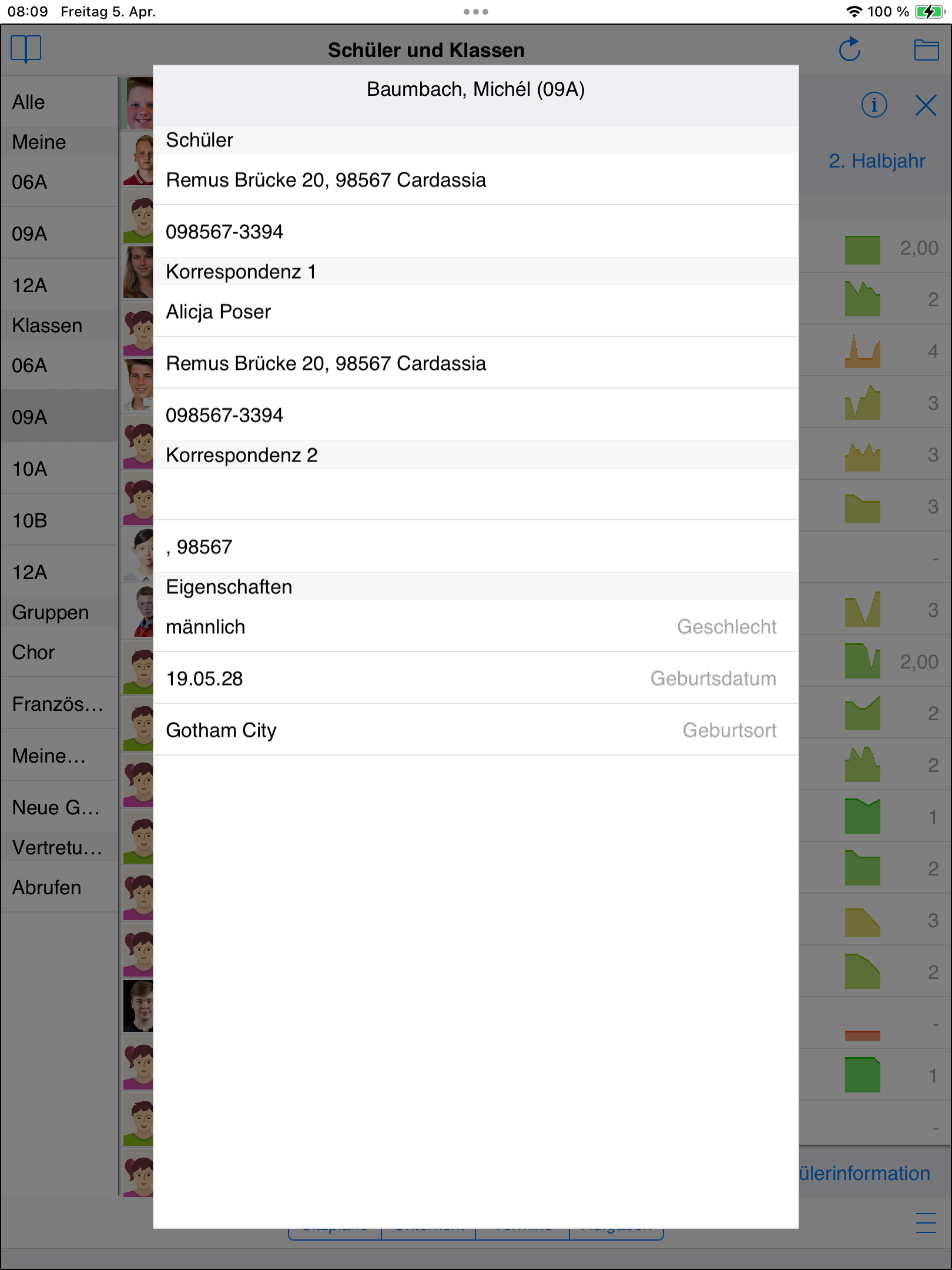 Screenshot Schülerinformation