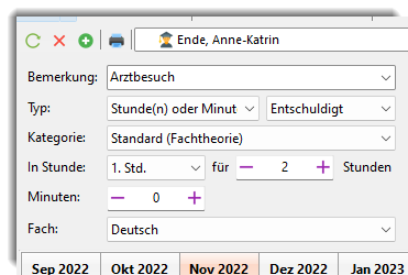 Screenshot Fehlzeit Eintrag