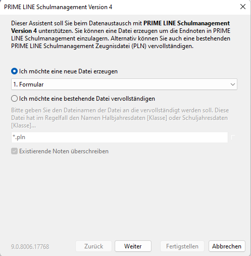 Screenshot Assistent Übertragung