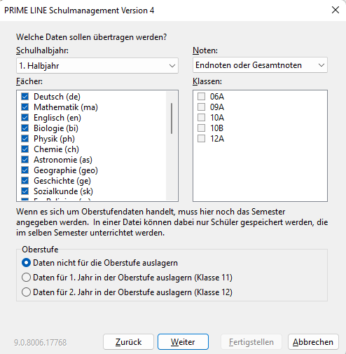 Dialog Daten übertragen PL4