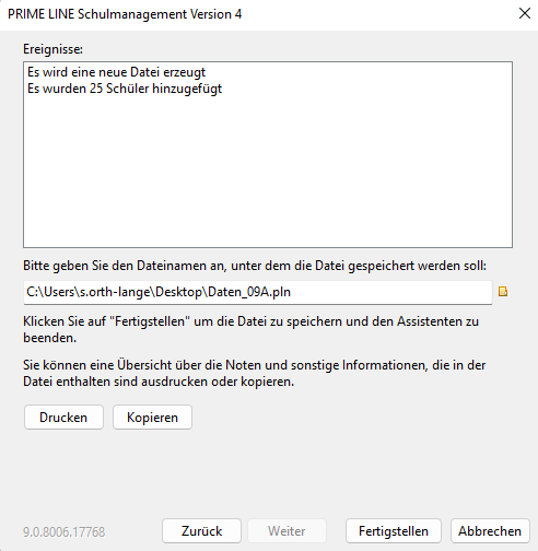 Screenshot Dialog Übertragung