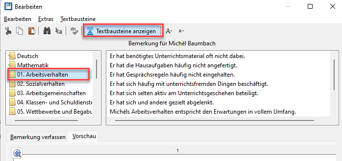 Screenshot Textbausteine