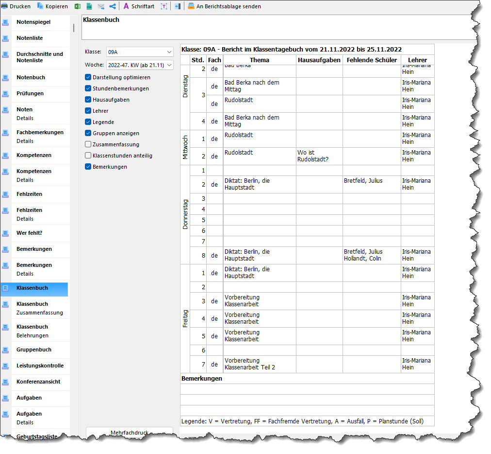 Screenshot Klassenbuch