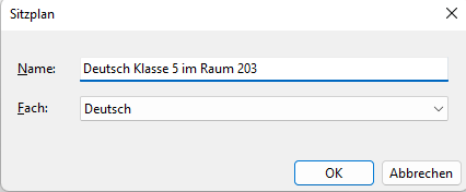 Dialog Sitzplan neu