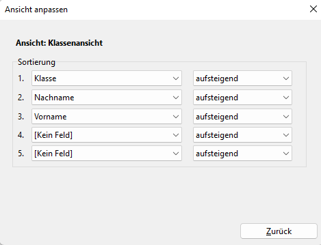 Sortierung Ansicht