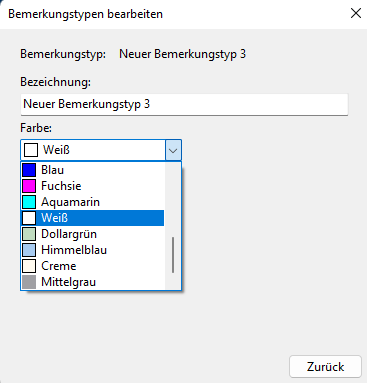 Screenshot Bemerkungstyp neu