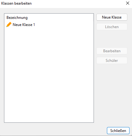 Dialog Klassen bearbeiten