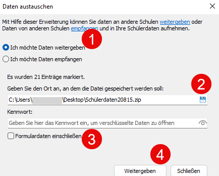 Screenshot Datenaustausch Dialog