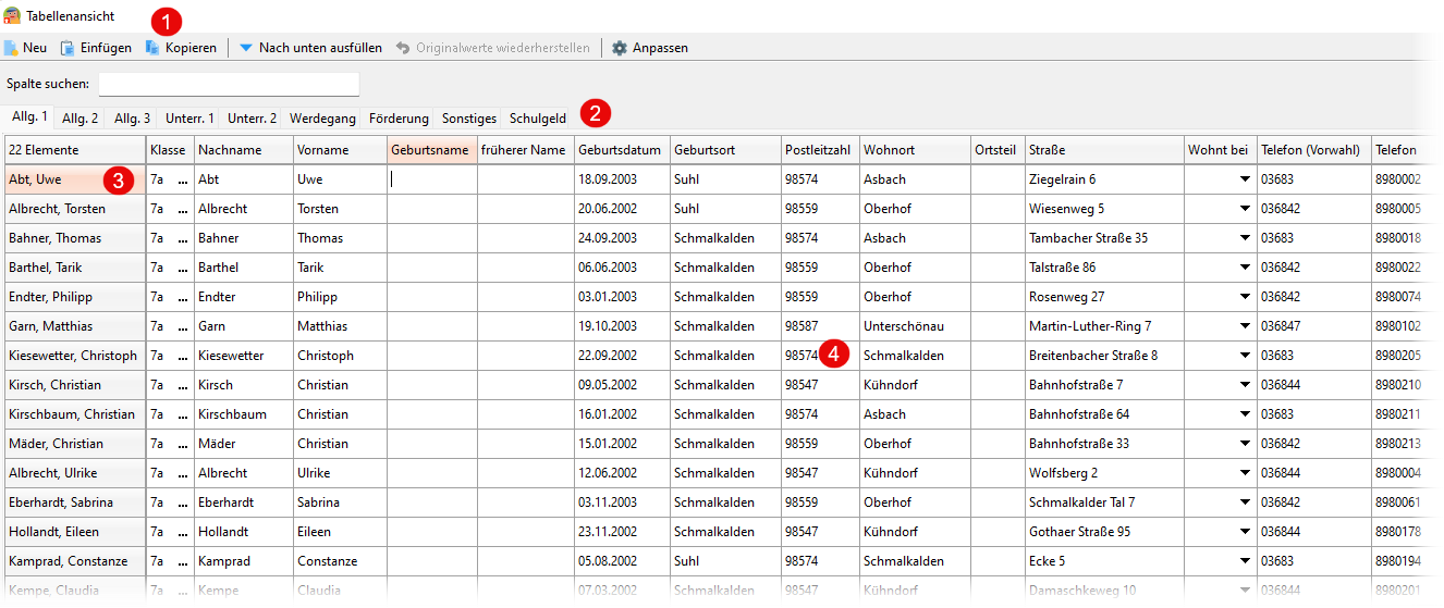 Screenshot Tabellenansicht bearbeiten