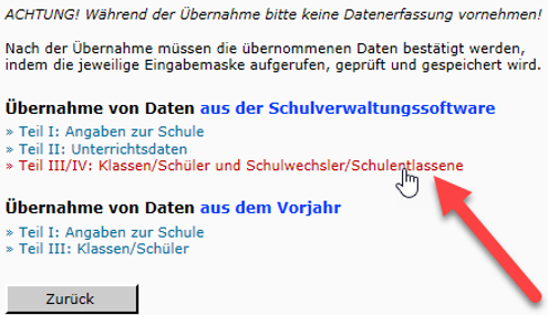 Screenshot Datenauswahl