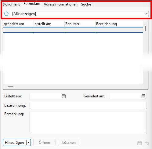 Screenshot Registerkarte Dokumente
