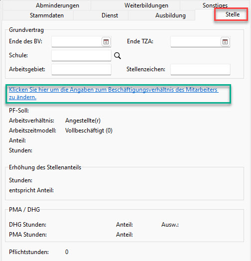 Screenshot Registerkarte Stelle