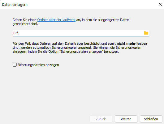 Dialog Daten einlagern