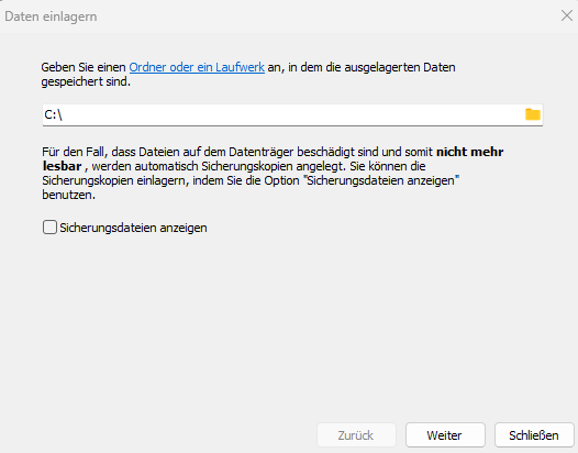 Dialog Daten einlagern