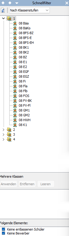 Schnellfilter Dialog