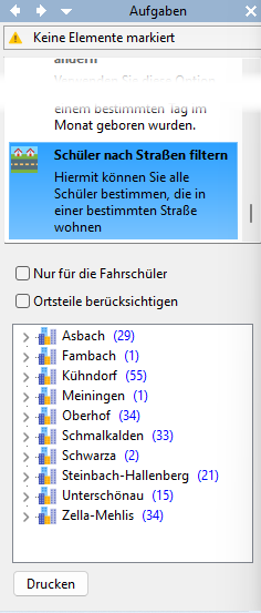 Schüler nach Straßen filtern